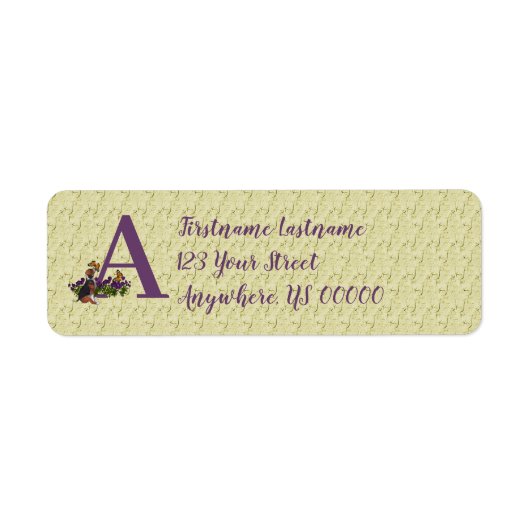 Beagle Puppy Butterfly Monogram Initiaal A Adres Etiket (Voorkant)