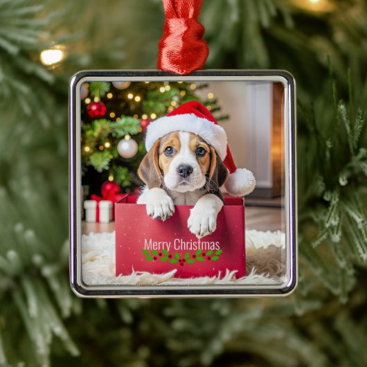 Beagle Puppy Christmas Design, Metalen Ornament (Boom)