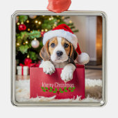 Beagle Puppy Christmas Design, Metalen Ornament (Voorkant)