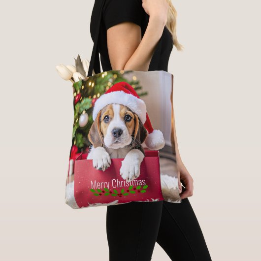 Beagle Puppy Christmas Design, Tote Bag (Dichtbij)