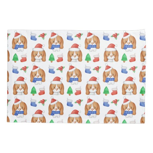 Beagle Puppy Cute Dog Santa Festive Kerstmis Kussensloop (Achterkant)