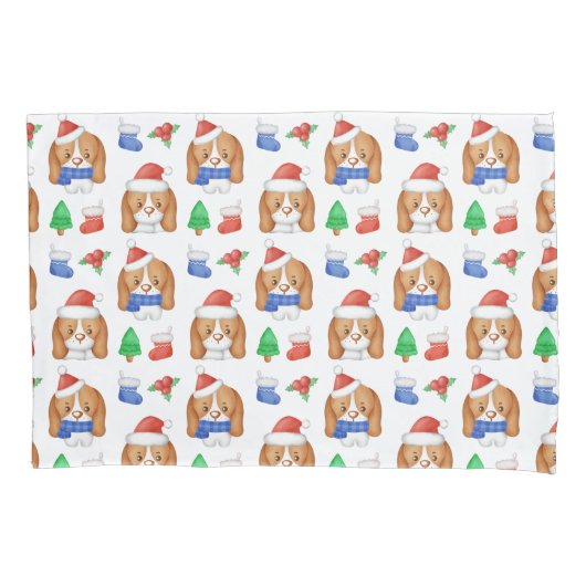 Beagle Puppy Cute Dog Santa Festive Kerstmis Kussensloop (Voorkant)