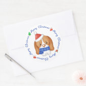 Beagle Puppy Dog Cute Santa Merry kerst Ronde Sticker (Envelop)