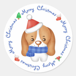 Beagle Puppy Dog Cute Santa Merry kerst Ronde Sticker