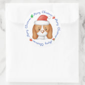 Beagle Puppy Dog Festive Santa Merry Kerstry Ronde Sticker (Tas)