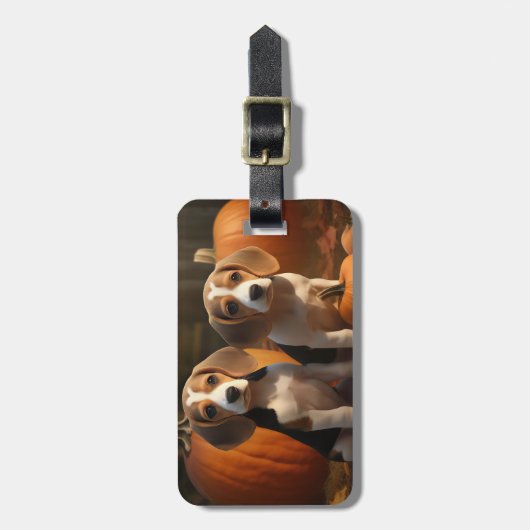 Beagle Puppy Herfst Delight Pompoen Bagagelabel (Voorkant verticaal)