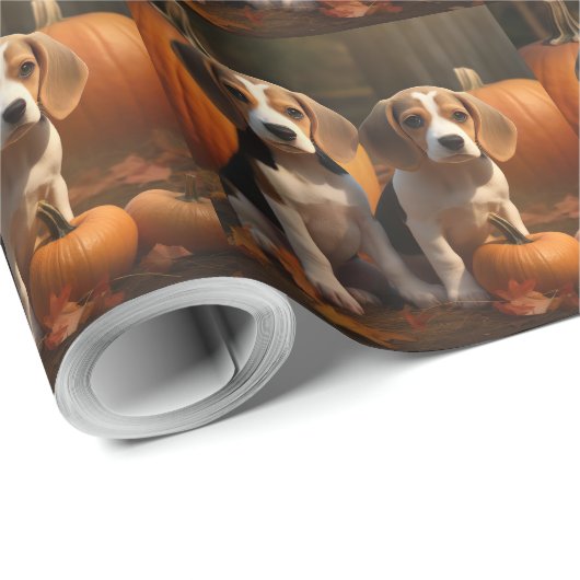 Beagle Puppy Herfst Delight Pompoen Cadeaupapier (Rol Hoek)