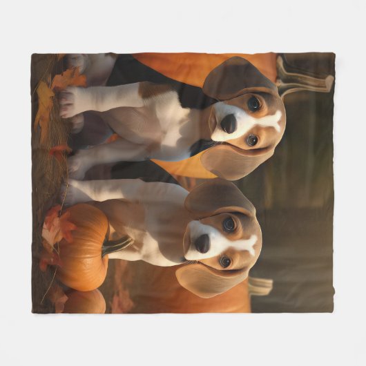 Beagle Puppy Herfst Delight Pompoen Fleece Deken (Voorkant (Horizontaal))