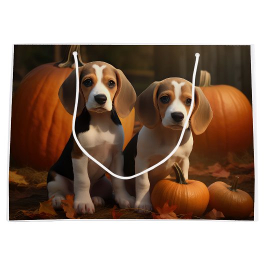 Beagle Puppy Herfst Delight Pompoen Groot Cadeauzakje (Voorkant)