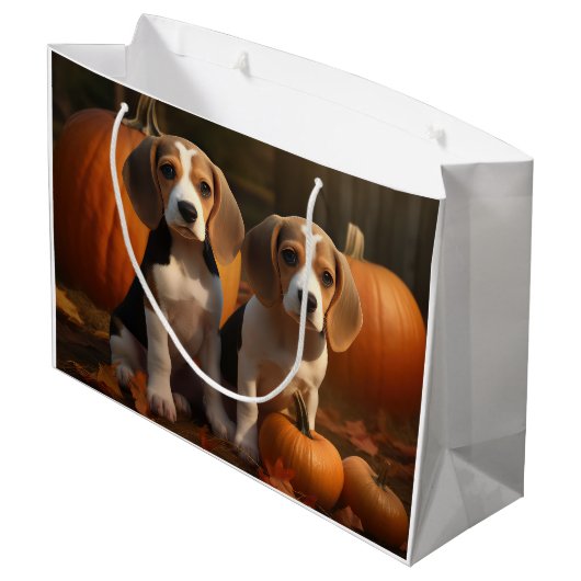 Beagle Puppy Herfst Delight Pompoen Groot Cadeauzakje (Achterkant Gekanteld)