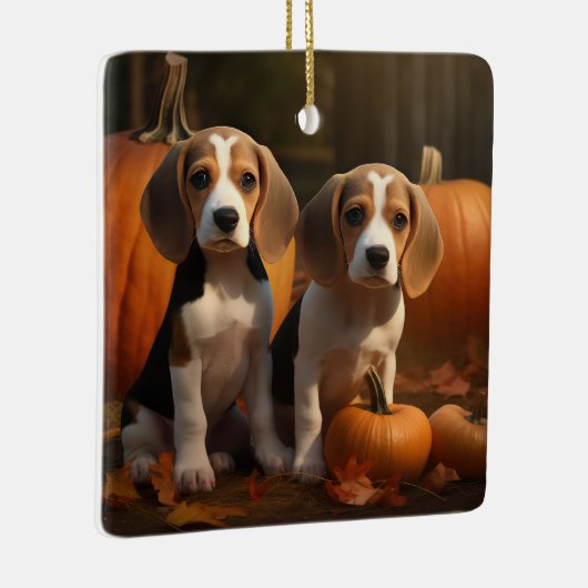 Beagle Puppy Herfst Delight Pompoen Keramisch Ornament (Rechts)