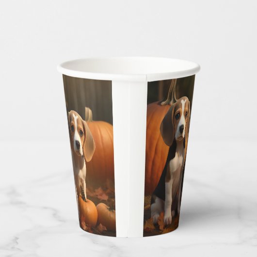 Beagle Puppy Herfst Delight Pompoen Papieren Bekers (Rechts)