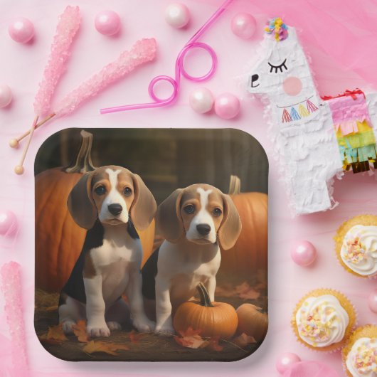 Beagle Puppy Herfst Delight Pompoen Papieren Bordje (Feest)