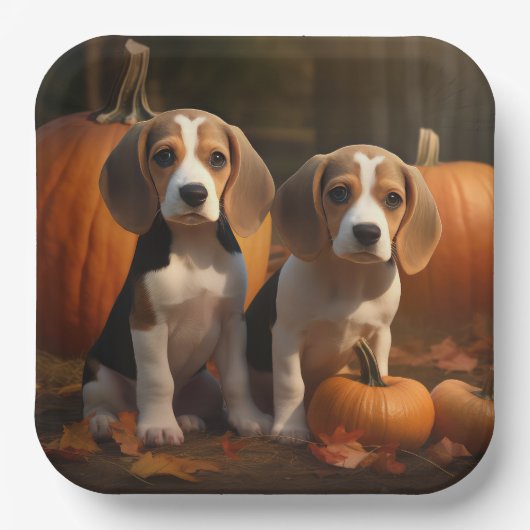 Beagle Puppy Herfst Delight Pompoen Papieren Bordje (Voorkant)