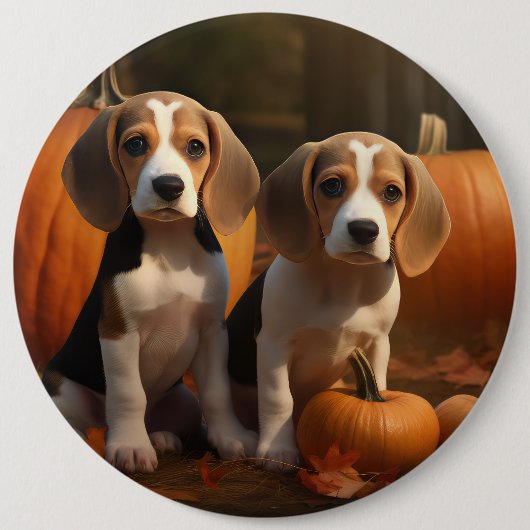 Beagle Puppy Herfst Delight Pompoen Ronde Button 6,0 Cm (Voorkant)