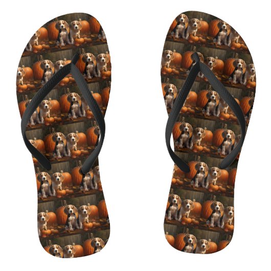 Beagle Puppy Herfst Delight Pompoen Teenslippers (Voetbed)