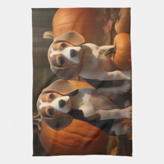 Beagle Puppy Herfst Delight Pompoen Theedoek (Verticaal)