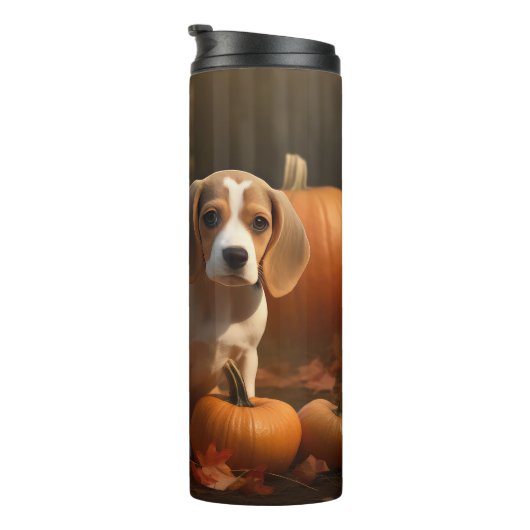 Beagle Puppy Herfst Delight Pompoen Thermosbeker (Geroteerd rechts)