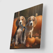 Beagle Puppy Herfst Delight Pompoen Vierkante Klok (Hoek)