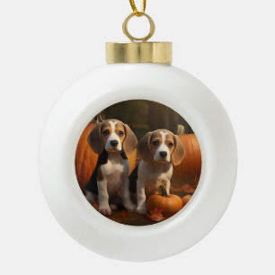 Beagle Puppy Herfst Plezier Pompoen  Keramische Bal Ornament
