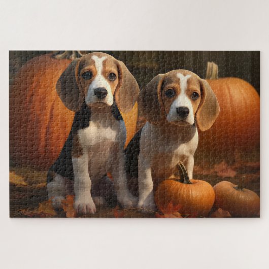 Beagle Puppy Herfst Plezier Pompoen  Legpuzzel (Horizontaal)