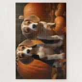 Beagle Puppy Herfst Plezier Pompoen  Legpuzzel (Verticaal)