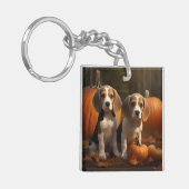Beagle Puppy Herfst Plezier Pompoen Sleutelhanger (Voorkant Links)