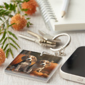 Beagle Puppy Herfst Plezier Pompoen Sleutelhanger (Voorkant Rechts)