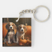 Beagle Puppy Herfst Plezier Pompoen Sleutelhanger (Achterkant)
