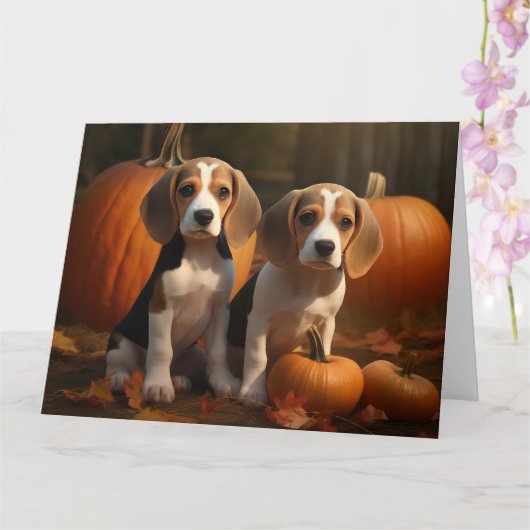 Beagle Puppy Herfstpracht Pompoen  Kaart (Orchidee)