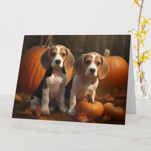 Beagle Puppy Herfstpracht Pompoen  Kaart (Gele Bloem)