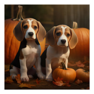 Beagle Puppy Herfstpracht Pompoen Perfect Poster