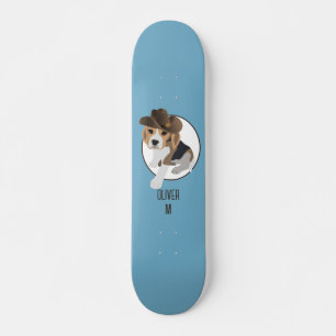 BEAGLE PUPPY HONDENLAND PET CARTOON BLAUW NAAM PERSOONLIJK SKATEBOARD