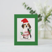 Beagle Puppy in Kerstman Hoed - Prettig Kerstfeest Briefkaart (Staand voorkant)