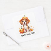 Beagle Puppy in Pompoen Pet Halloween Waterverf Vierkante Sticker (Envelop)