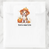 Beagle Puppy in Pompoen Pet Halloween Waterverf Vierkante Sticker (Tas)