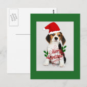 Beagle Puppy in Santa Hat - Vrolijk Kerstfeest Briefkaart (Voorkant / Achterkant)