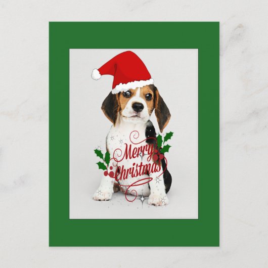 Beagle Puppy in Santa Hat - Vrolijk Kerstfeest Briefkaart (Voorkant)