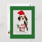 Beagle Puppy in Santa Hat - Vrolijk Kerstfeest Briefkaart (Voorkant / Achterkant)