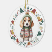 Beagle Puppy in Winter Sweater Kerstmis Keramisch Ornament (Links)