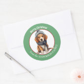 Beagle Puppy in Wintersjaal en Pet Kerst Ronde Sticker (Envelop)