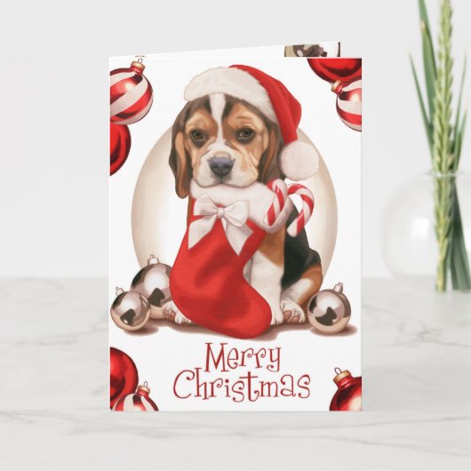 Beagle Puppy Kerstmis Feestdagen Kaart (Voorkant)