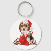 Beagle Puppy Kerstmis Sleutelhanger (Voorkant)