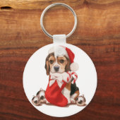 Beagle Puppy Kerstmis Sleutelhanger (Voorkant)