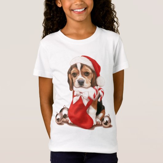 Beagle Puppy Kerstmis T-shirt (Voorkant)