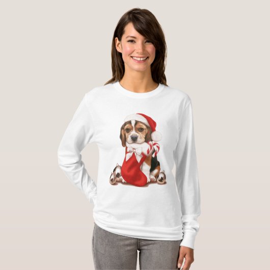 Beagle Puppy Kerstmis T-shirt (Voorkant volledig)