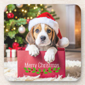 Beagle Puppy Kerstontwerp, Bier Onderzetter (Voorkant)