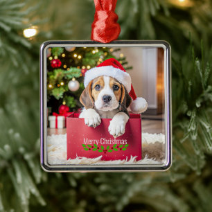Beagle Puppy Kerstontwerp, Metalen Ornament