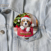 Beagle Puppy Kerstontwerp, Ronde Button 4,0 Cm (In situ)