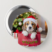 Beagle Puppy Kerstontwerp, Ronde Button 4,0 Cm (Voorkant /achterkant)